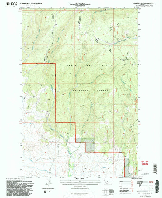 Classic USGS Hoover Spring Montana 7.5'x7.5' Topo Map Image