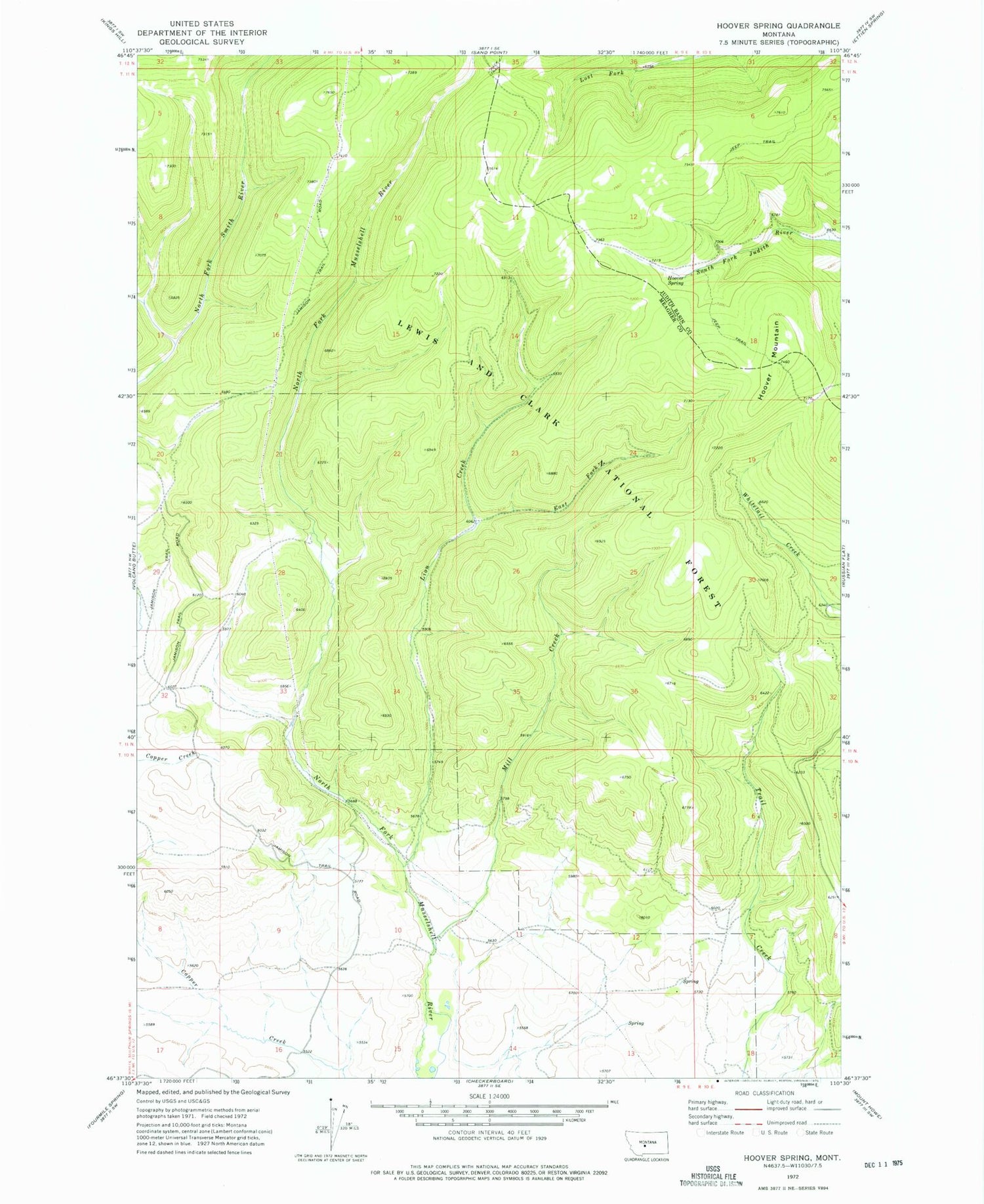 Classic USGS Hoover Spring Montana 7.5'x7.5' Topo Map Image