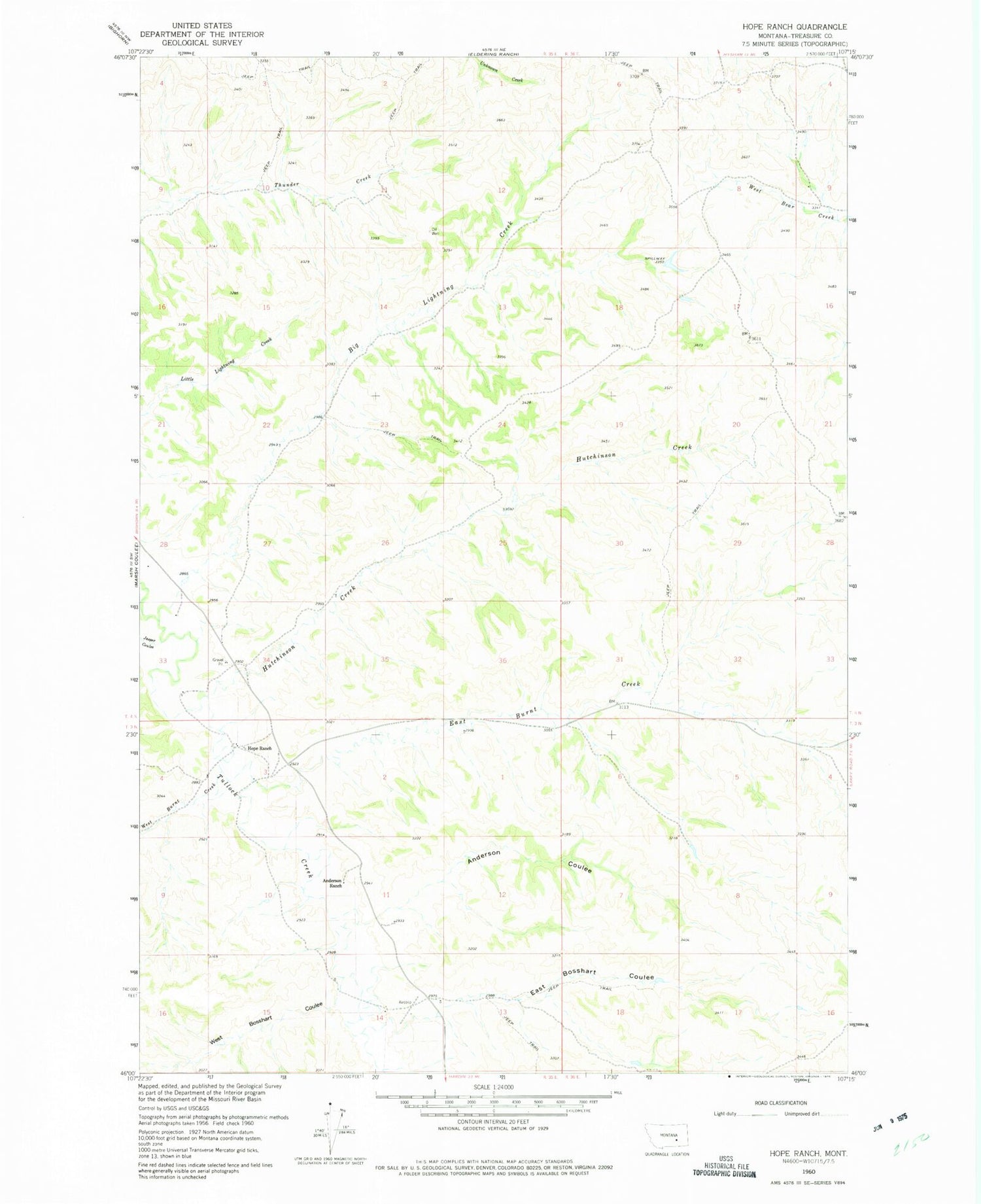 Classic USGS Hope Ranch Montana 7.5'x7.5' Topo Map Image