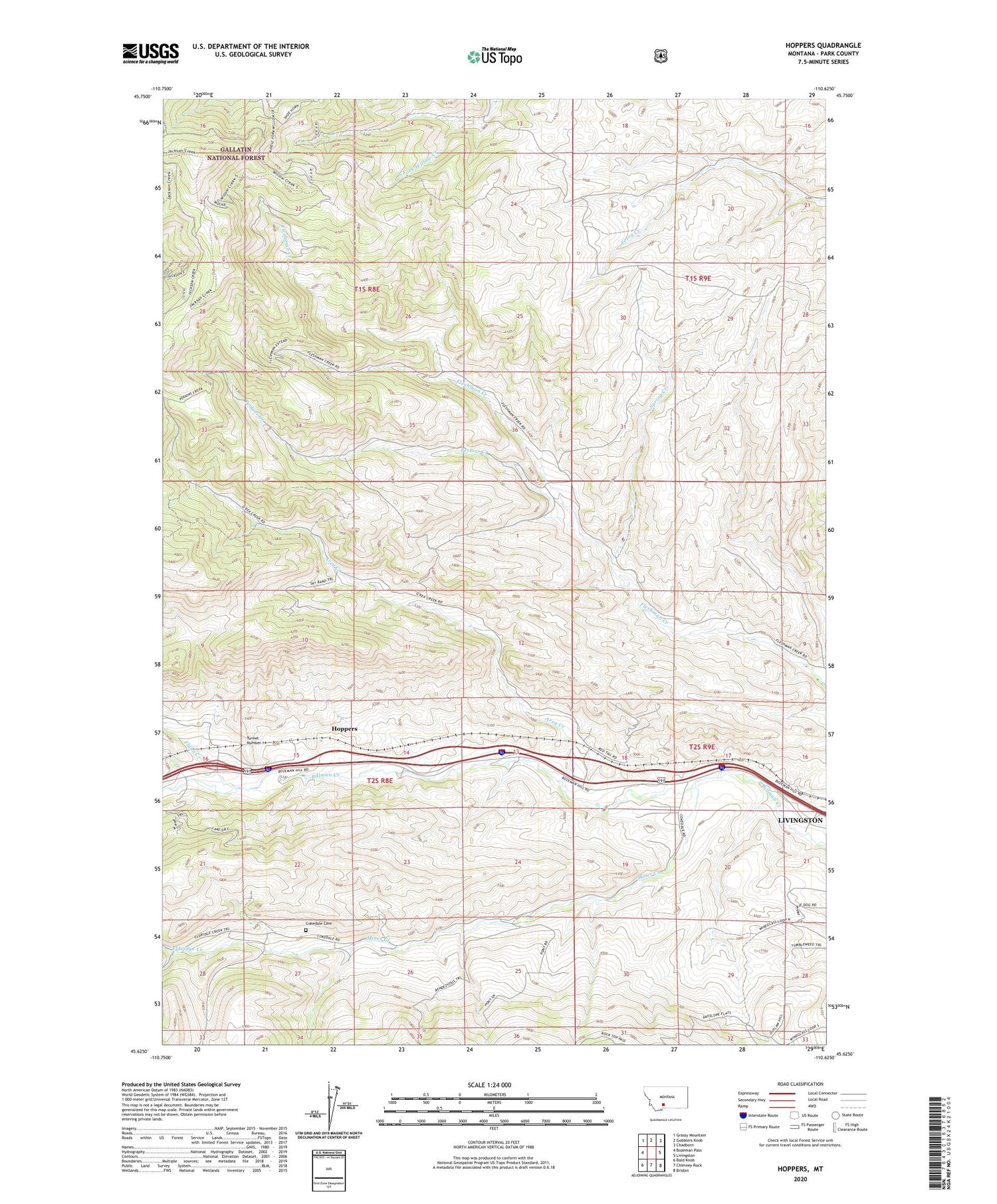 Hoppers Montana US Topo Map Image