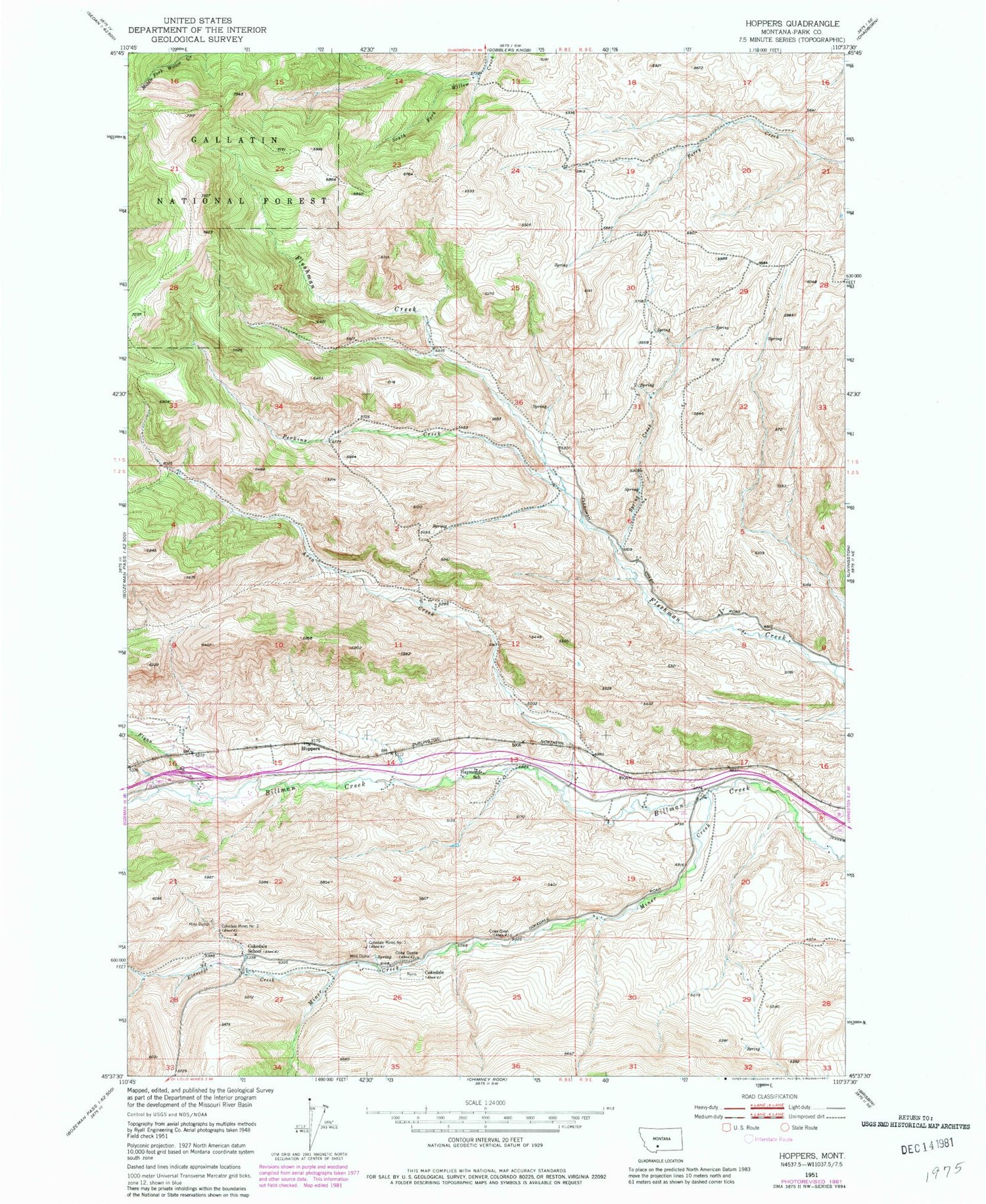 Classic USGS Hoppers Montana 7.5'x7.5' Topo Map Image