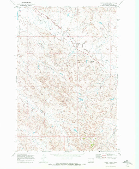 Classic USGS Horse Creek Montana 7.5'x7.5' Topo Map Image