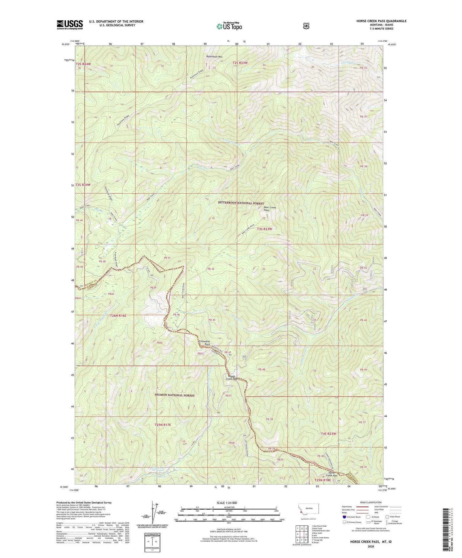 Horse Creek Pass Montana US Topo Map Image
