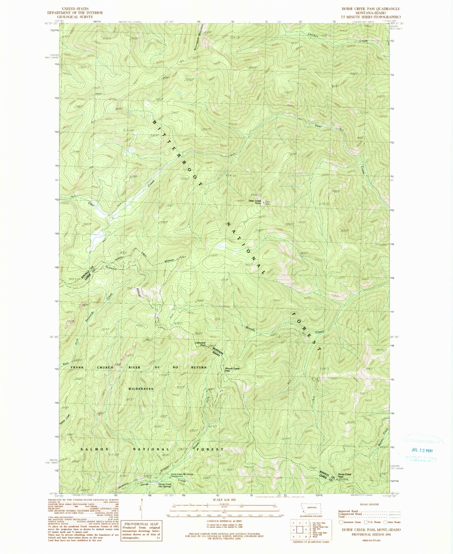 Classic USGS Horse Creek Pass Montana 7.5'x7.5' Topo Map Image