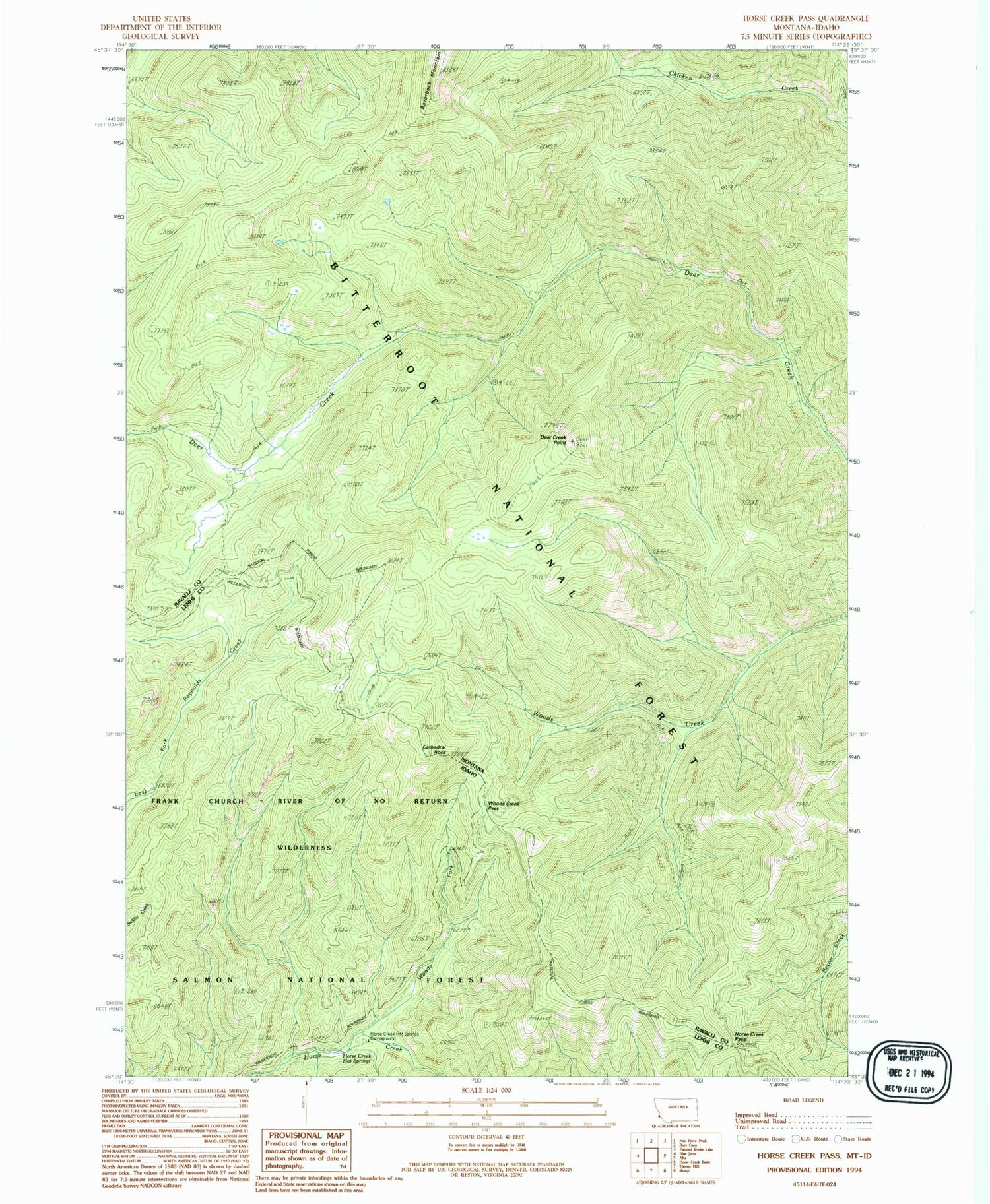 Classic USGS Horse Creek Pass Montana 7.5'x7.5' Topo Map Image