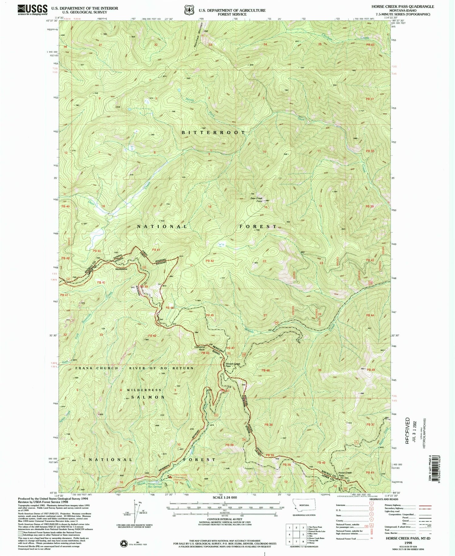 Classic USGS Horse Creek Pass Montana 7.5'x7.5' Topo Map Image
