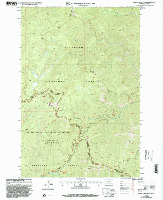 Classic USGS Horse Creek Pass Montana 7.5'x7.5' Topo Map Image