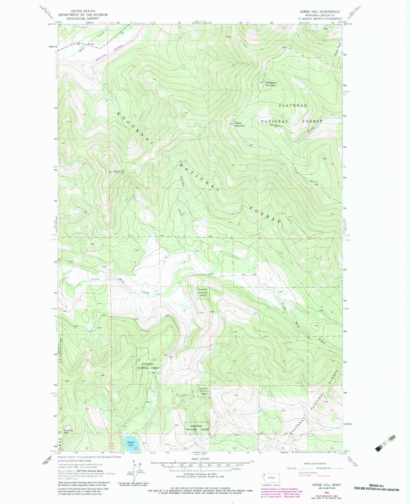 Classic USGS Horse Hill Montana 7.5'x7.5' Topo Map Image