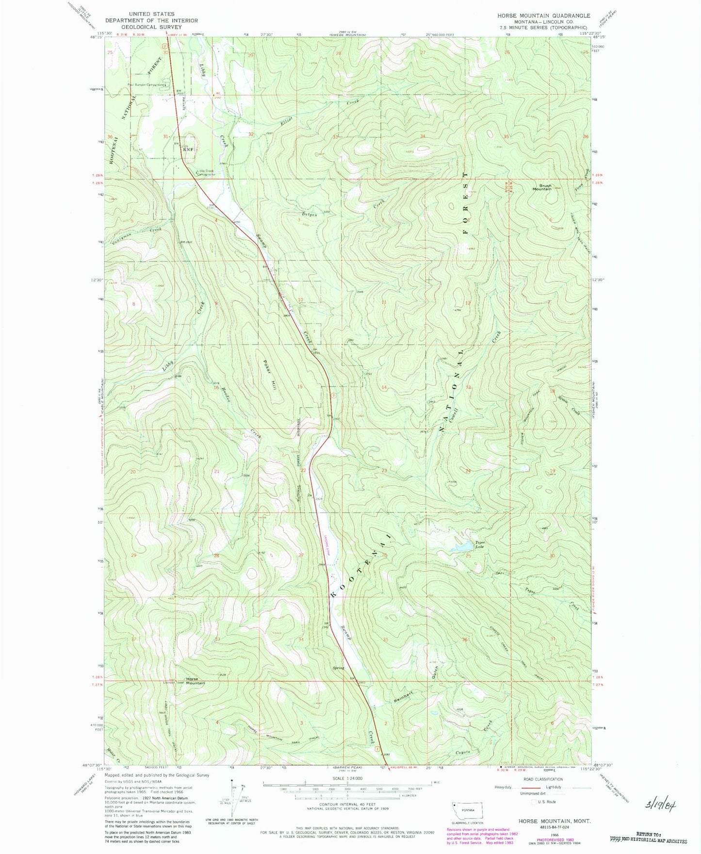 Classic USGS Horse Mountain Montana 7.5'x7.5' Topo Map Image
