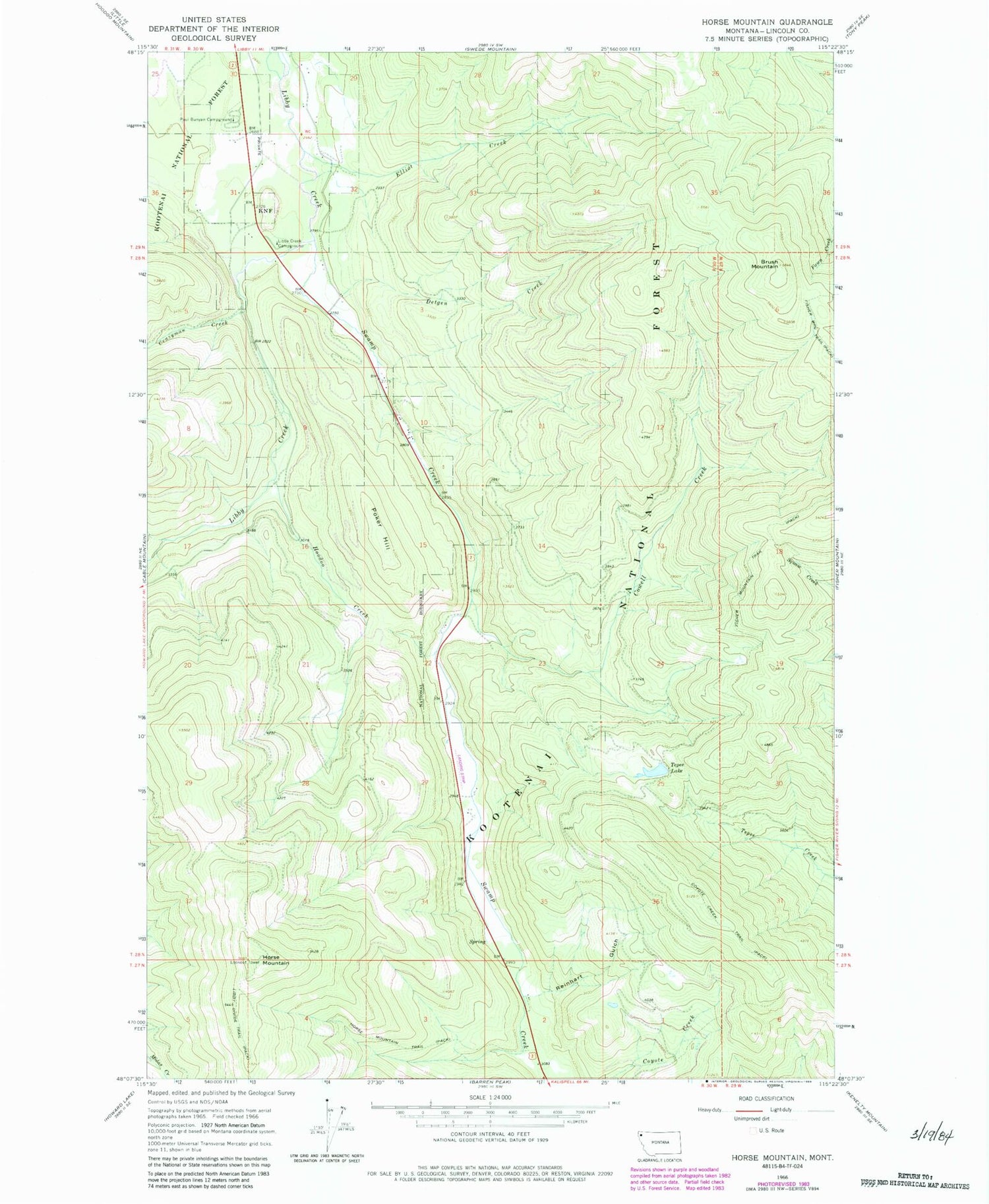 Classic USGS Horse Mountain Montana 7.5'x7.5' Topo Map Image