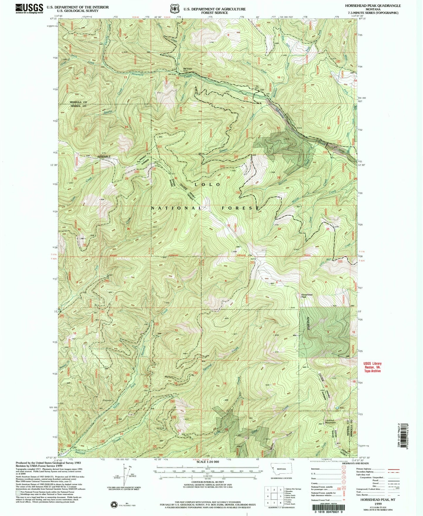 Classic USGS Horsehead Peak Montana 7.5'x7.5' Topo Map Image
