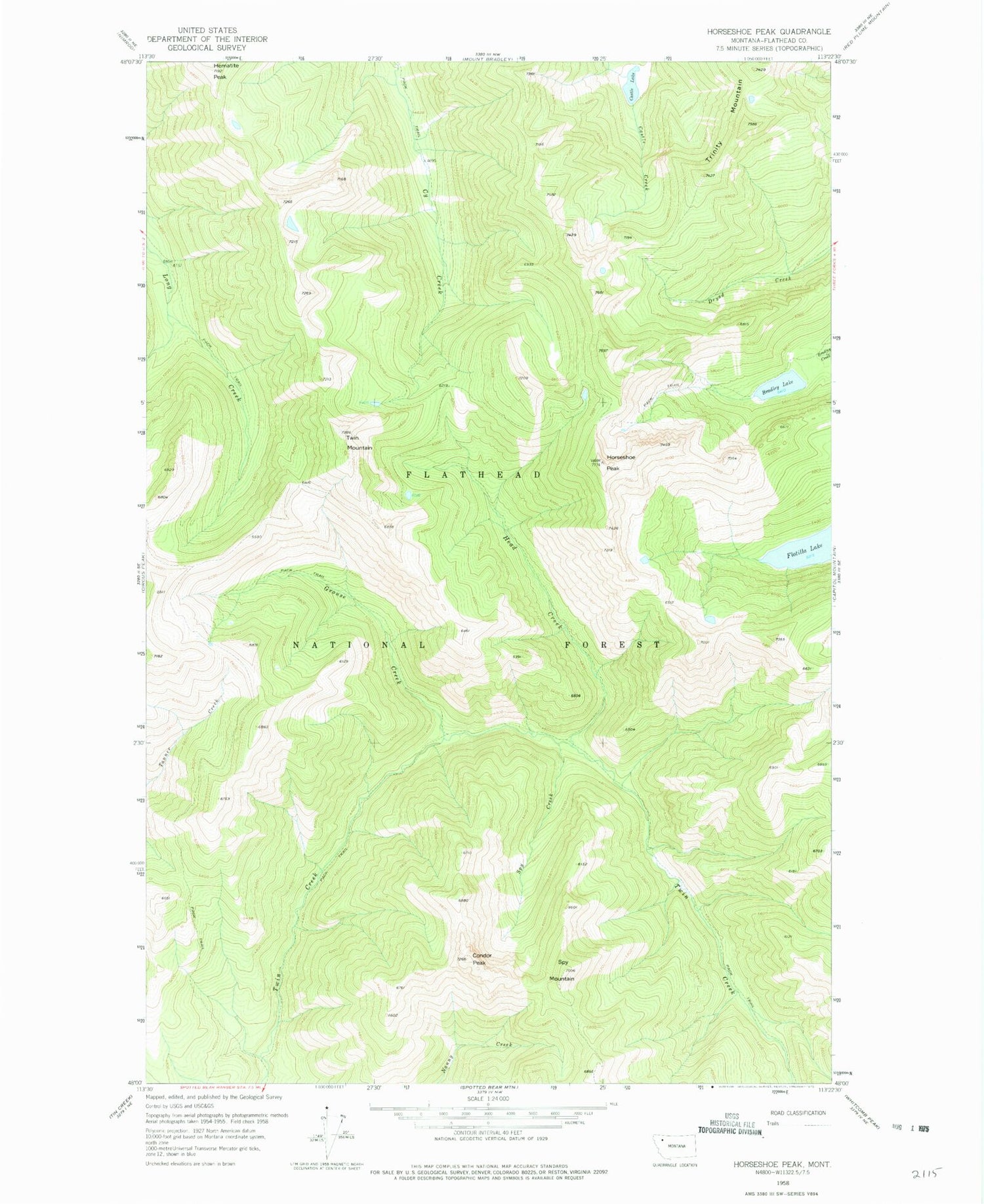 Classic USGS Horseshoe Peak Montana 7.5'x7.5' Topo Map Image