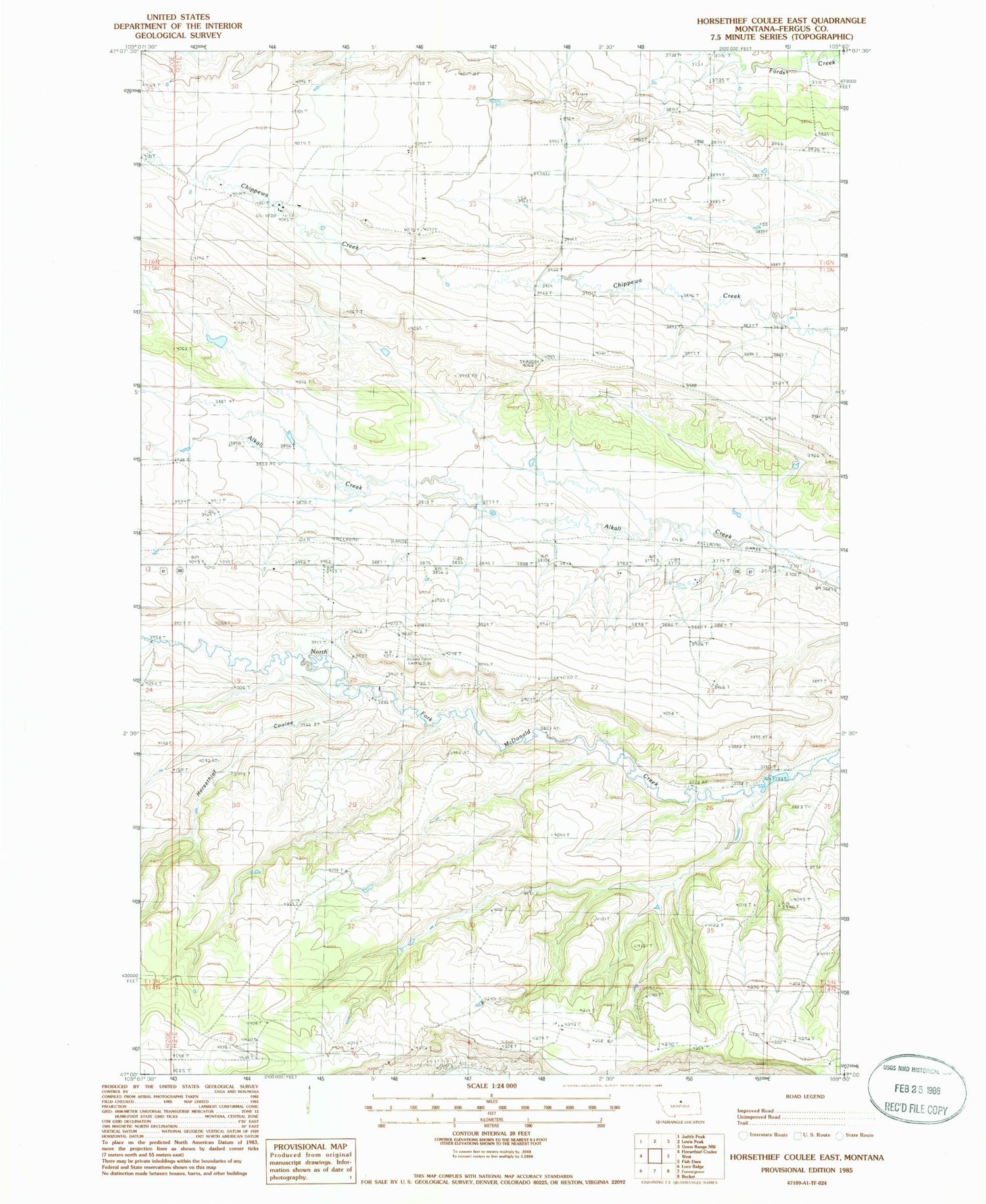 Classic USGS Horsethief Coulee East Montana 7.5'x7.5' Topo Map Image