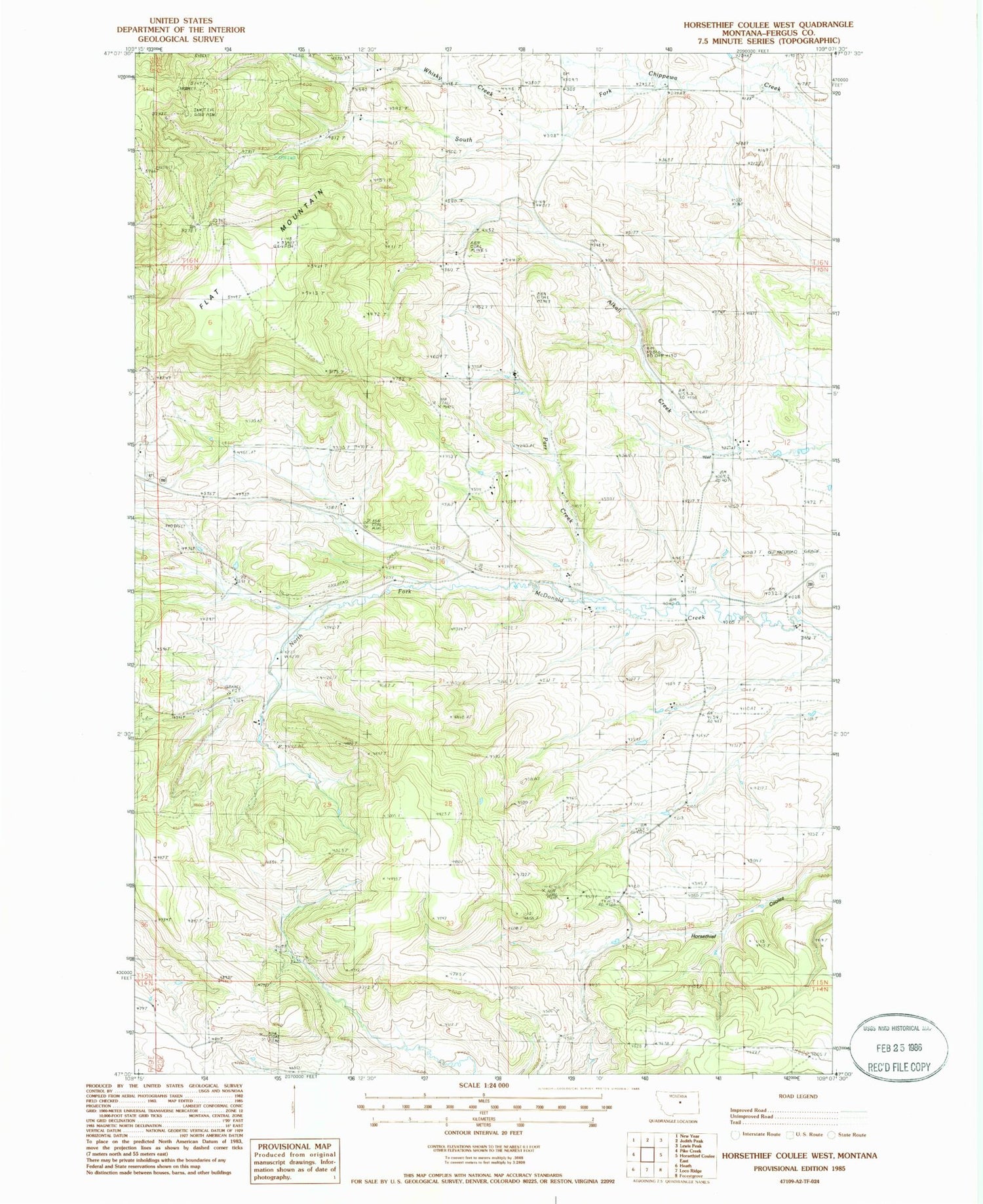 Classic USGS Horsethief Coulee West Montana 7.5'x7.5' Topo Map Image