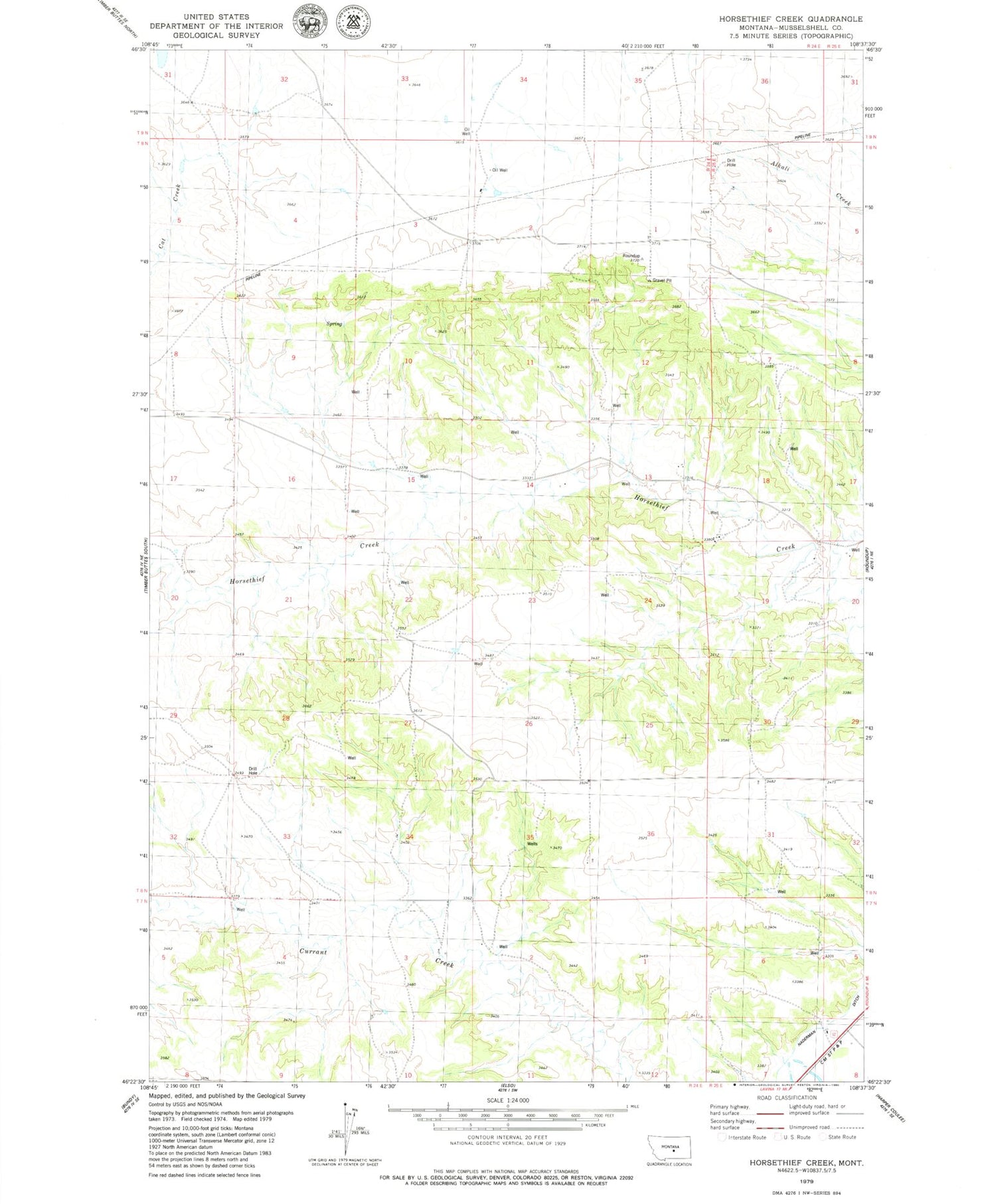 Classic USGS Horsethief Creek Montana 7.5'x7.5' Topo Map Image