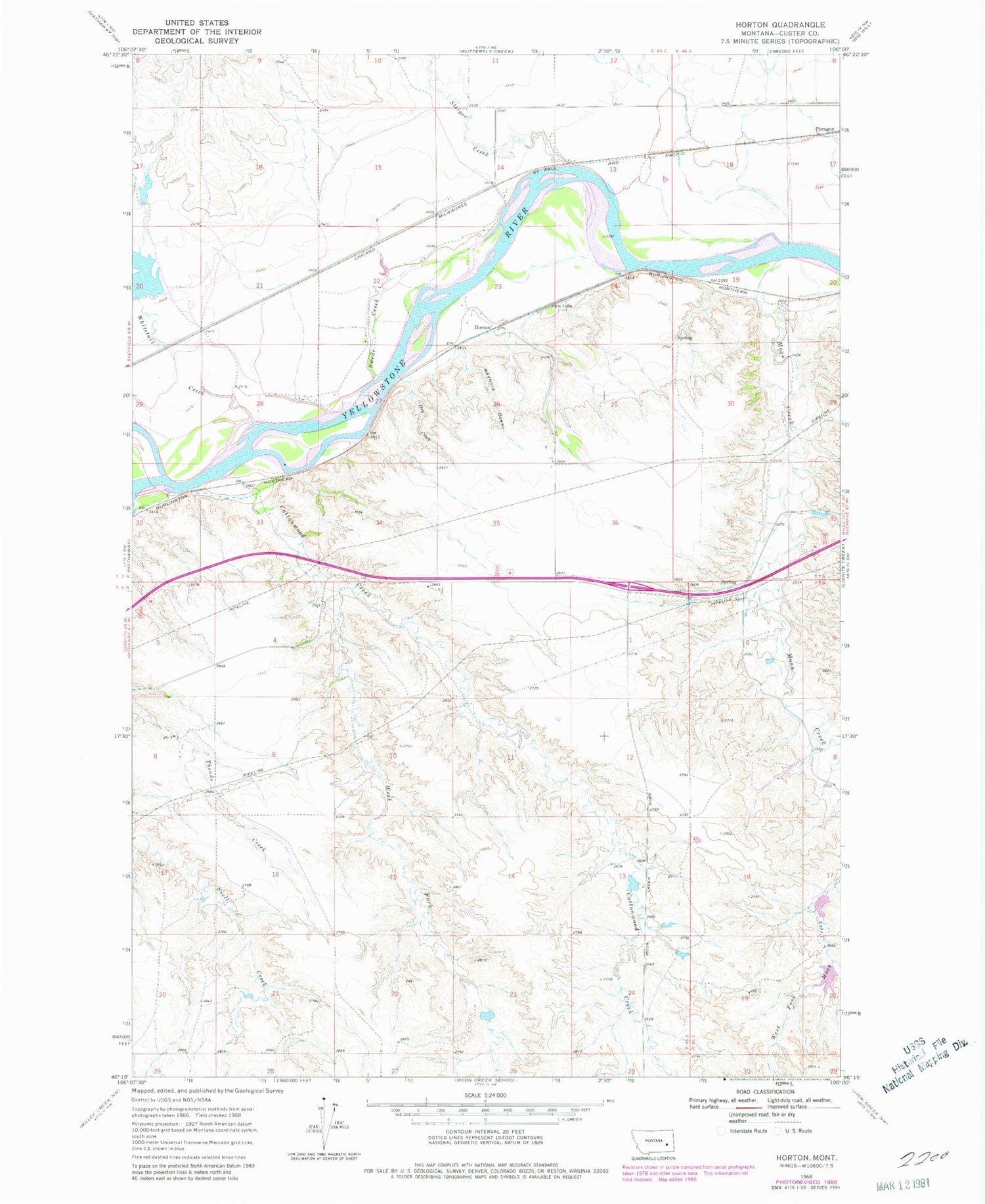Classic USGS Horton Montana 7.5'x7.5' Topo Map Image