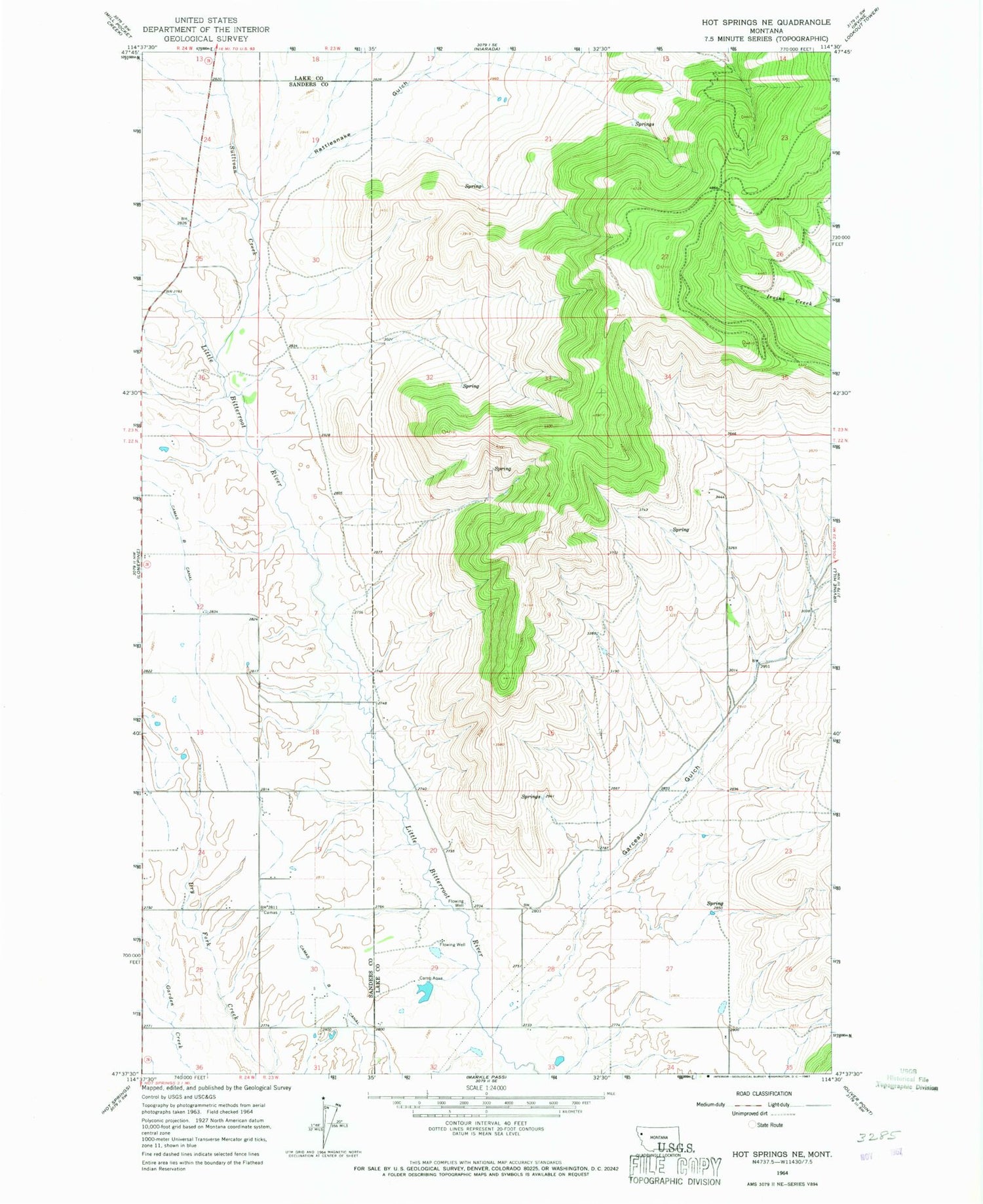 Classic USGS Hot Springs NE Montana 7.5'x7.5' Topo Map Image