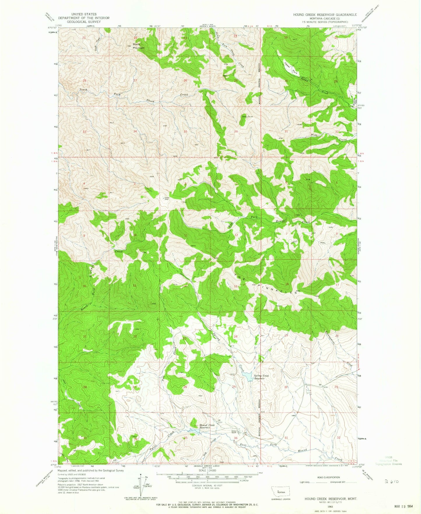 Classic USGS Hound Creek Reservoir Montana 7.5'x7.5' Topo Map Image