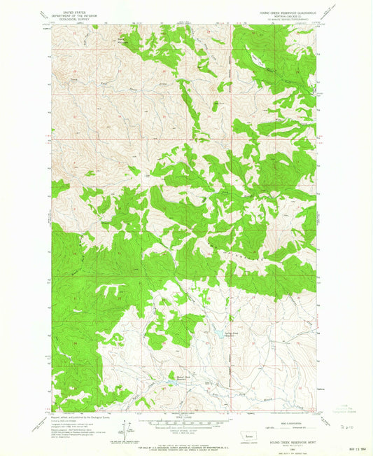 Classic USGS Hound Creek Reservoir Montana 7.5'x7.5' Topo Map Image