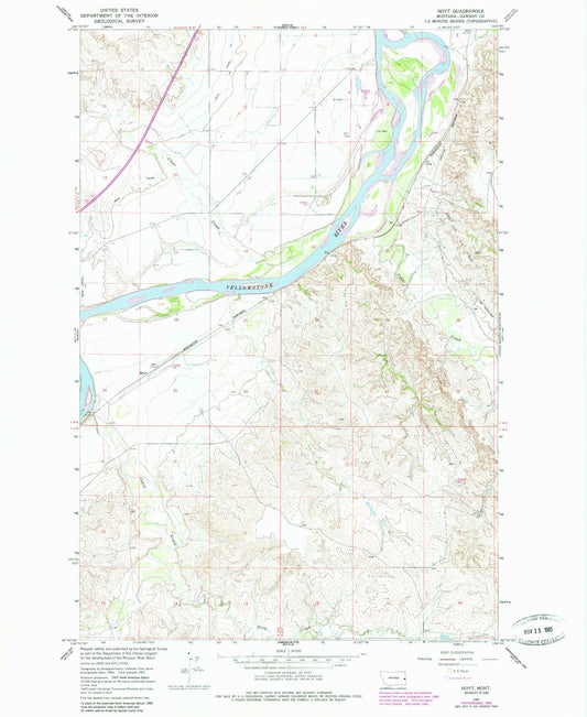 Classic USGS Hoyt Montana 7.5'x7.5' Topo Map Image