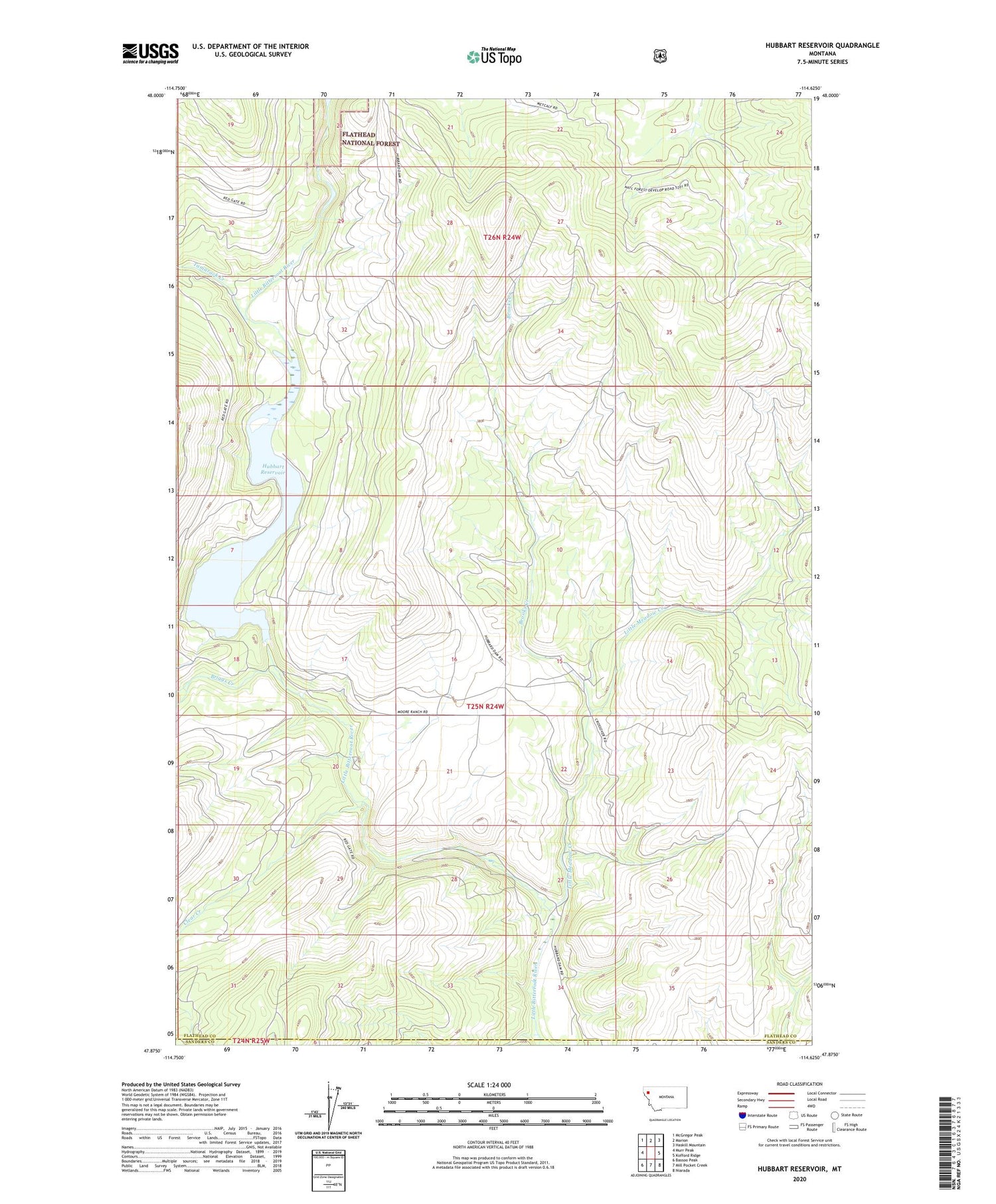Hubbart Reservoir Montana US Topo Map Image