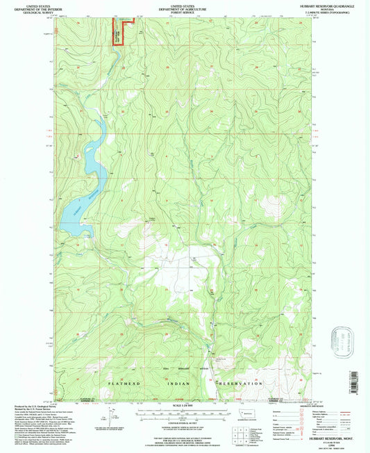 Classic USGS Hubbart Reservoir Montana 7.5'x7.5' Topo Map Image