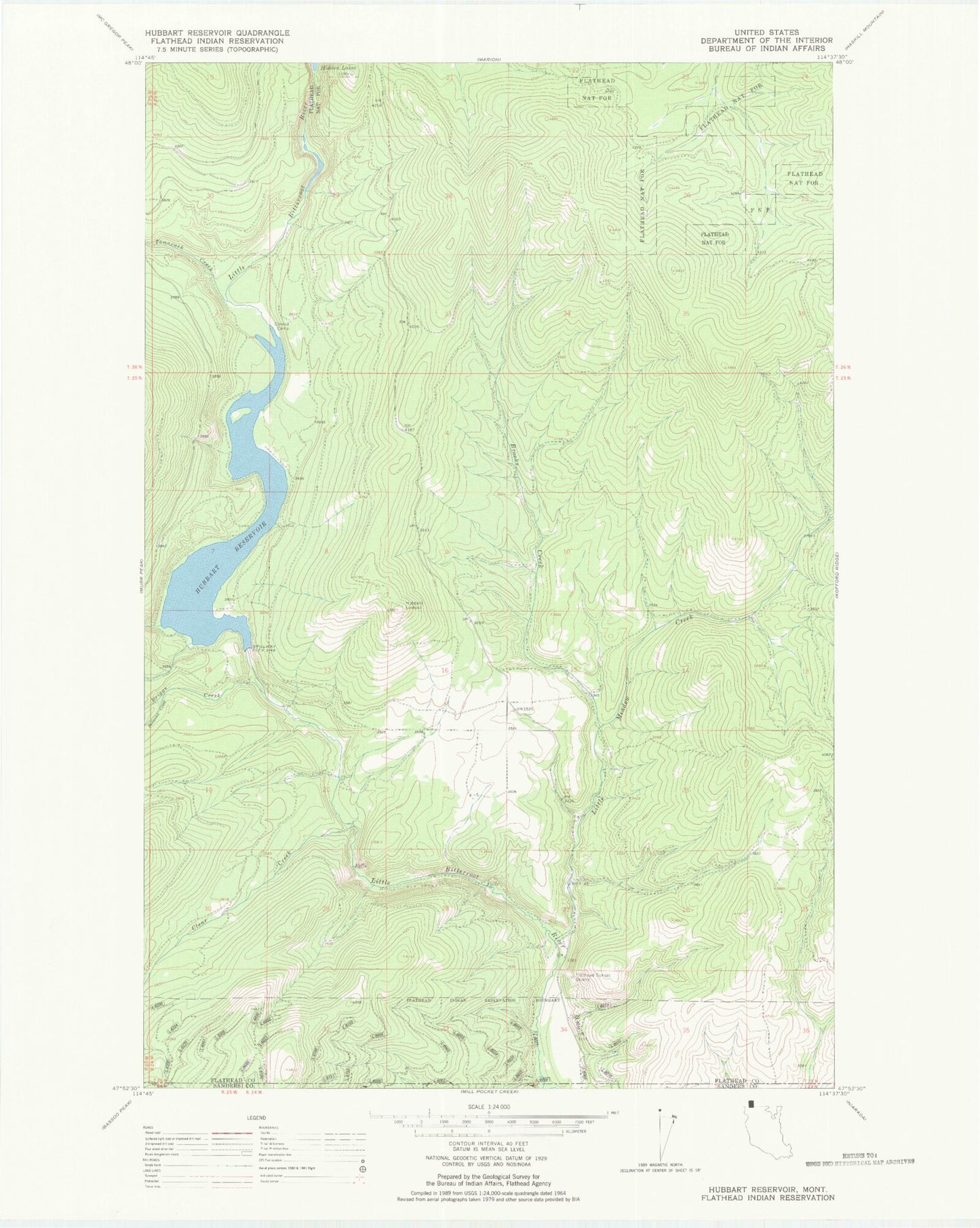 Classic USGS Hubbart Reservoir Montana 7.5'x7.5' Topo Map Image