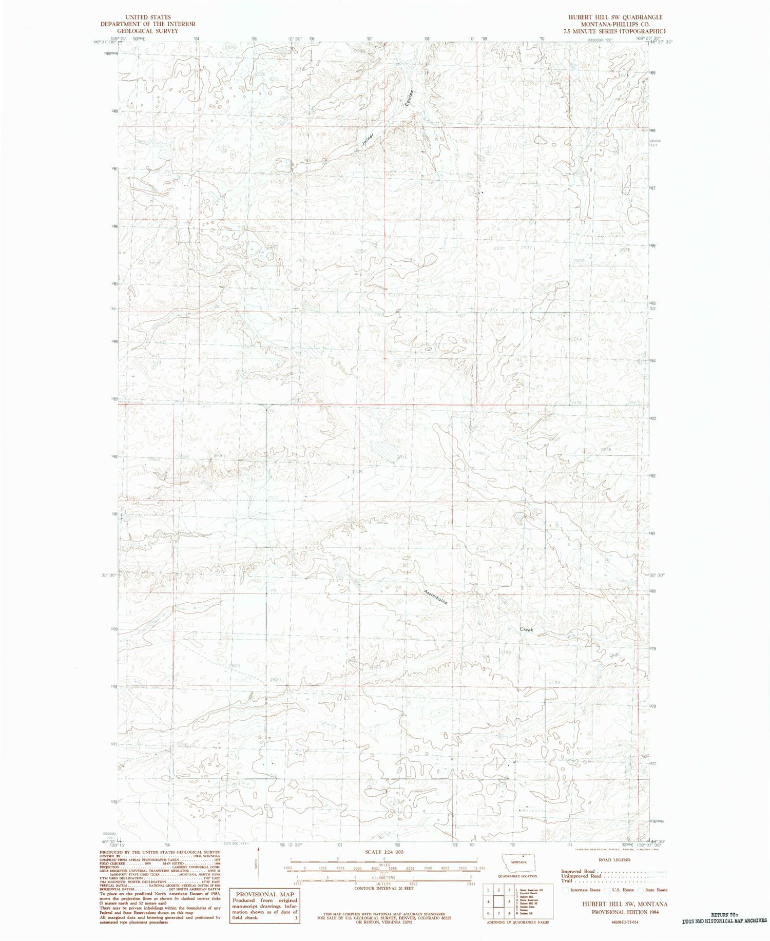 Classic USGS Hubert Hill SW Montana 7.5'x7.5' Topo Map Image