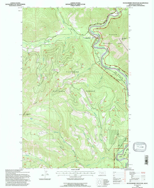 Classic USGS Huckleberry Mountain Montana 7.5'x7.5' Topo Map Image
