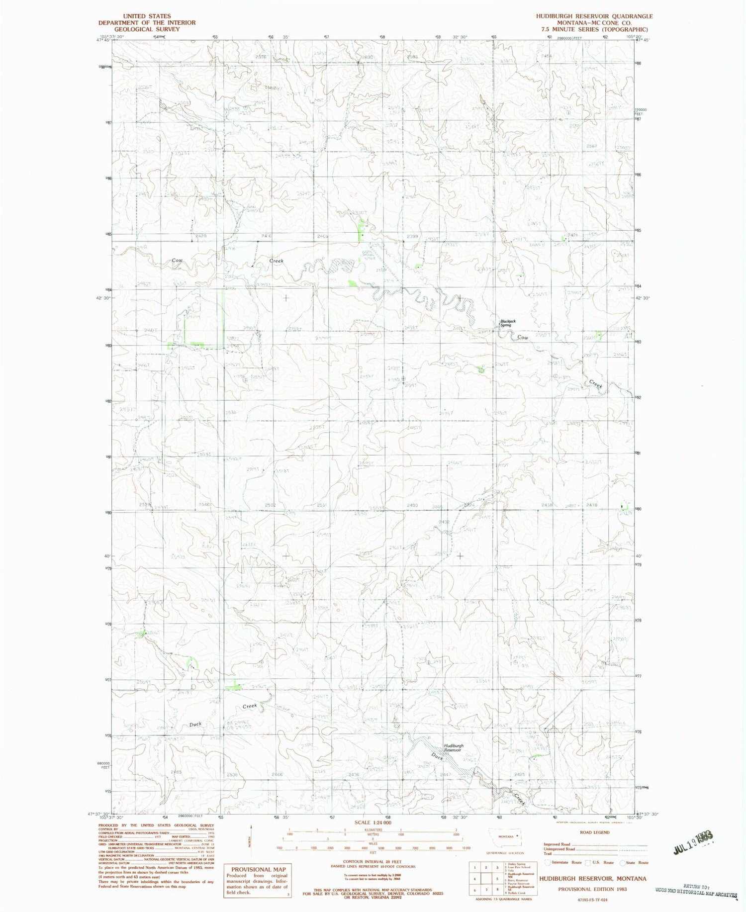 Classic USGS Hudiburgh Reservoir Montana 7.5'x7.5' Topo Map Image