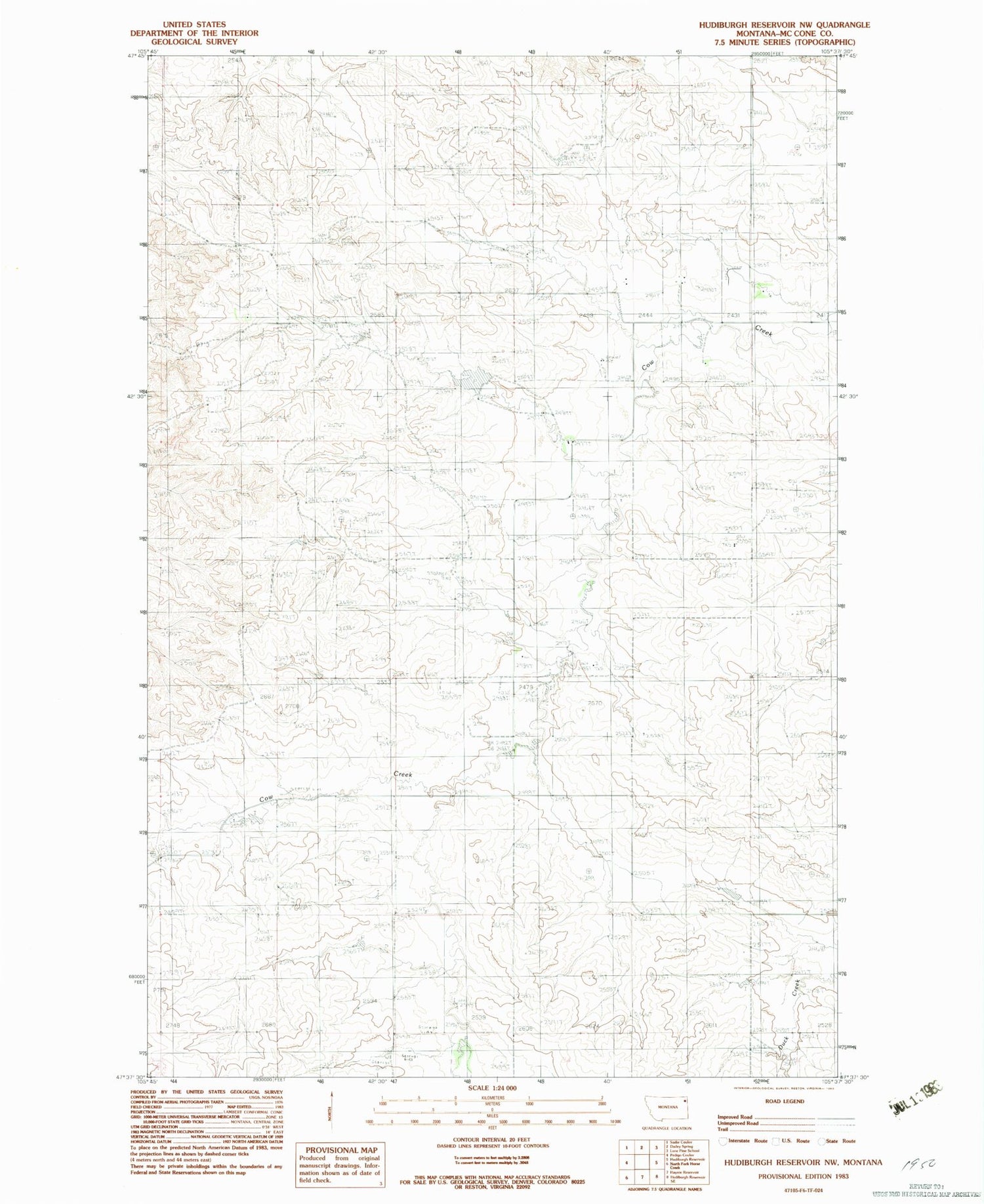 Classic USGS Hudiburgh Reservoir NW Montana 7.5'x7.5' Topo Map Image