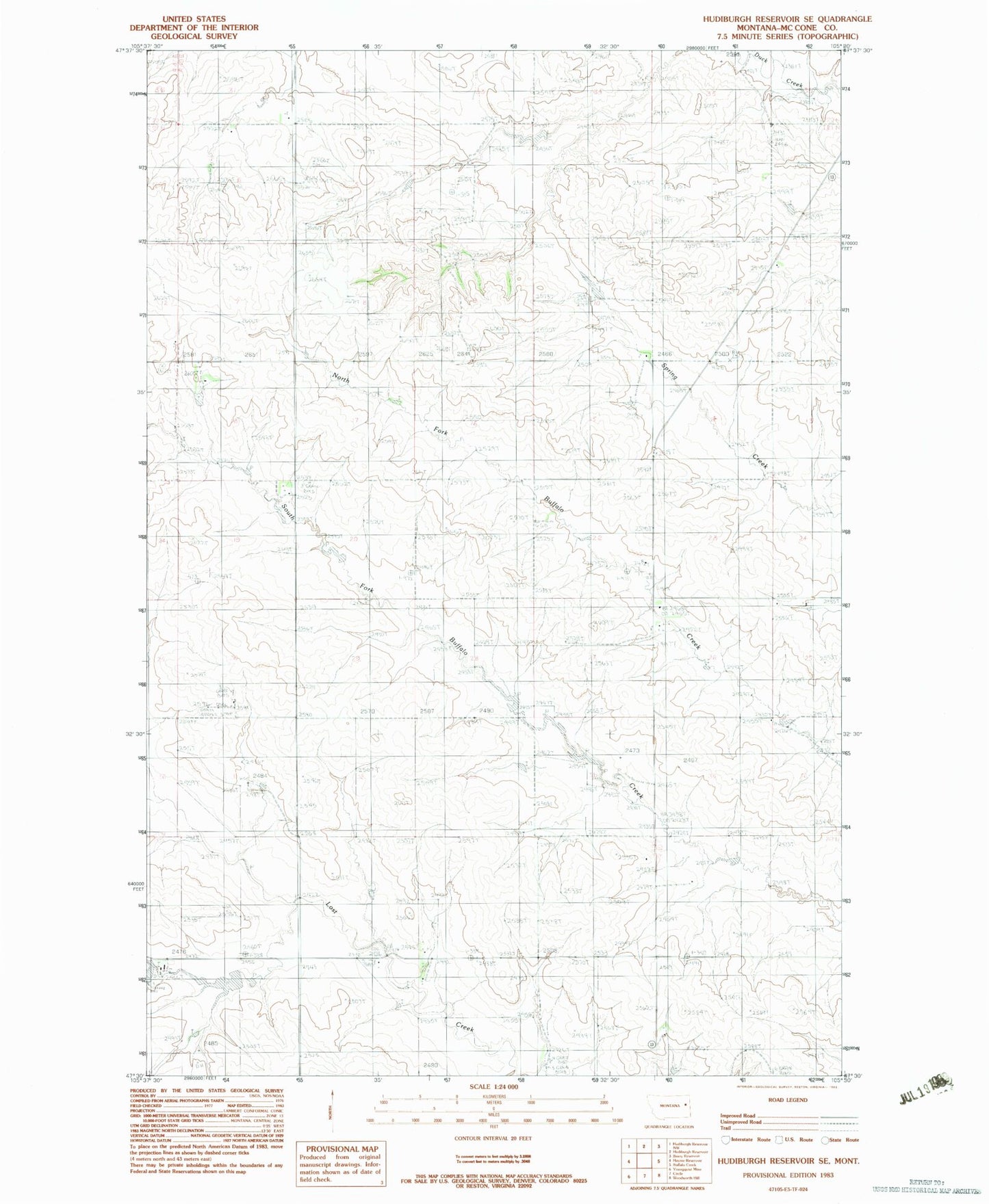 Classic USGS Hudiburgh Reservoir SE Montana 7.5'x7.5' Topo Map Image