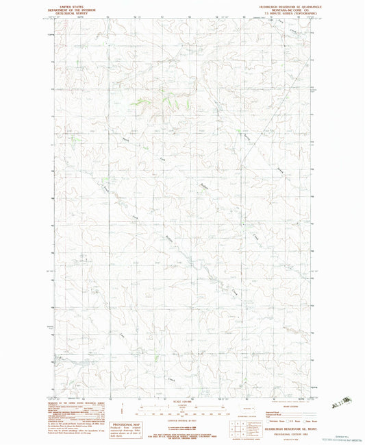 Classic USGS Hudiburgh Reservoir SE Montana 7.5'x7.5' Topo Map Image