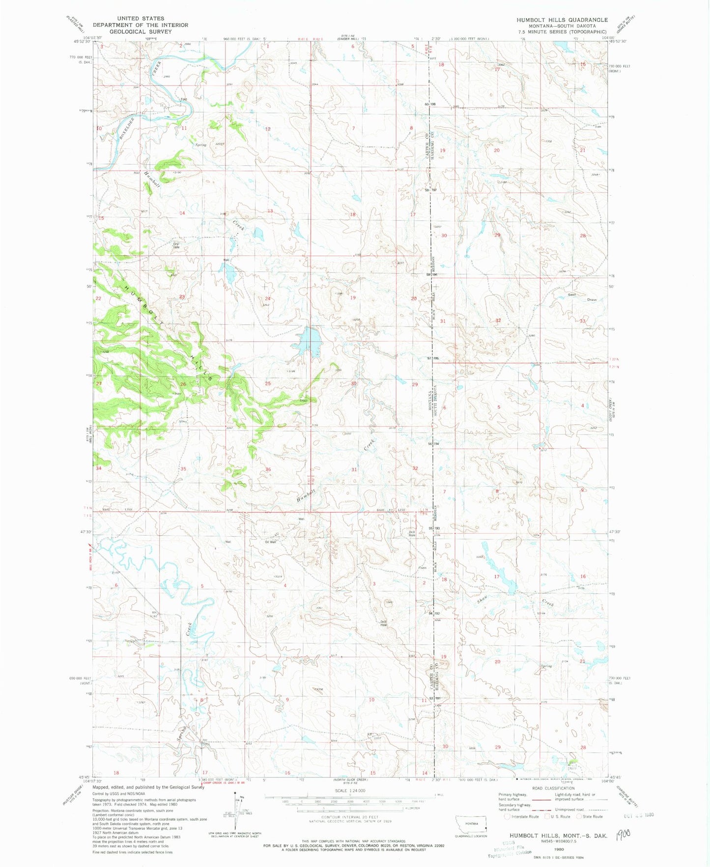 Classic USGS Humbolt Hills Montana 7.5'x7.5' Topo Map Image