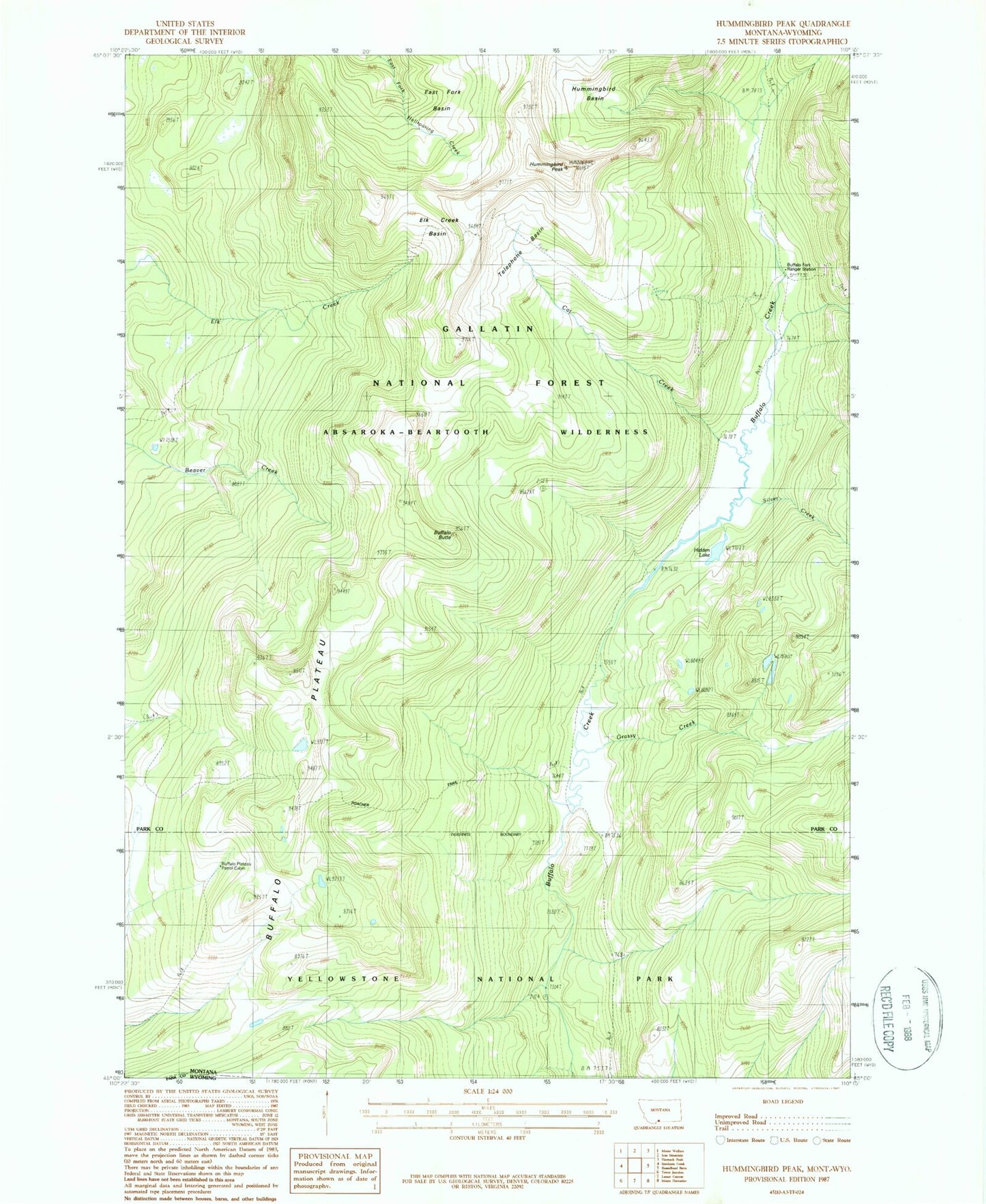 Classic USGS Hummingbird Peak Montana 7.5'x7.5' Topo Map Image