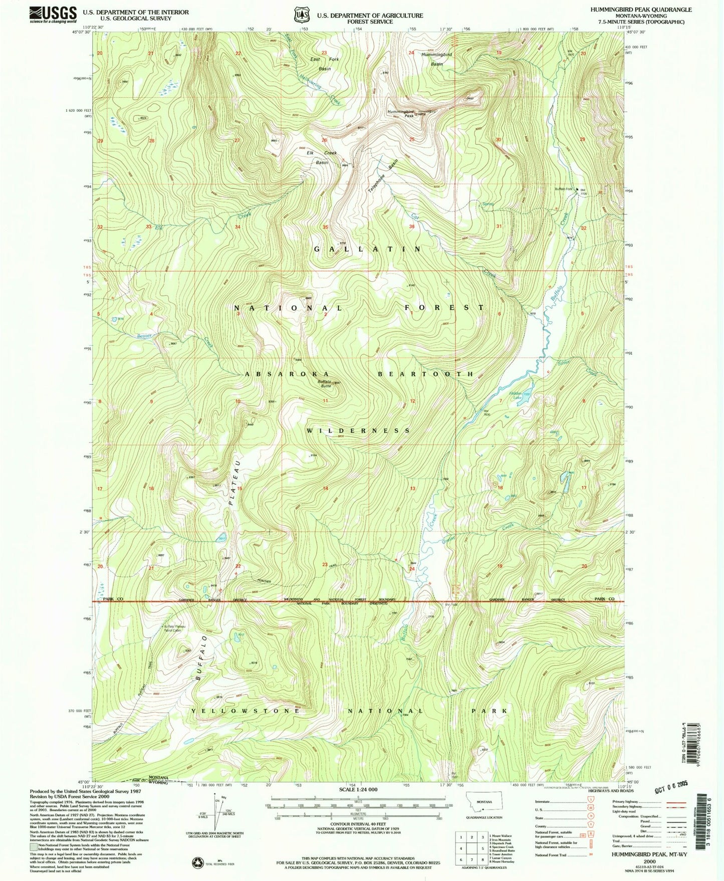 Classic USGS Hummingbird Peak Montana 7.5'x7.5' Topo Map Image