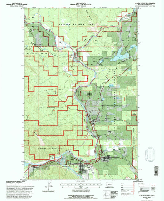 Classic USGS Hungry Horse Montana 7.5'x7.5' Topo Map Image