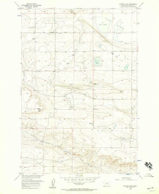 Classic USGS Hunter Lake Montana 7.5'x7.5' Topo Map Image