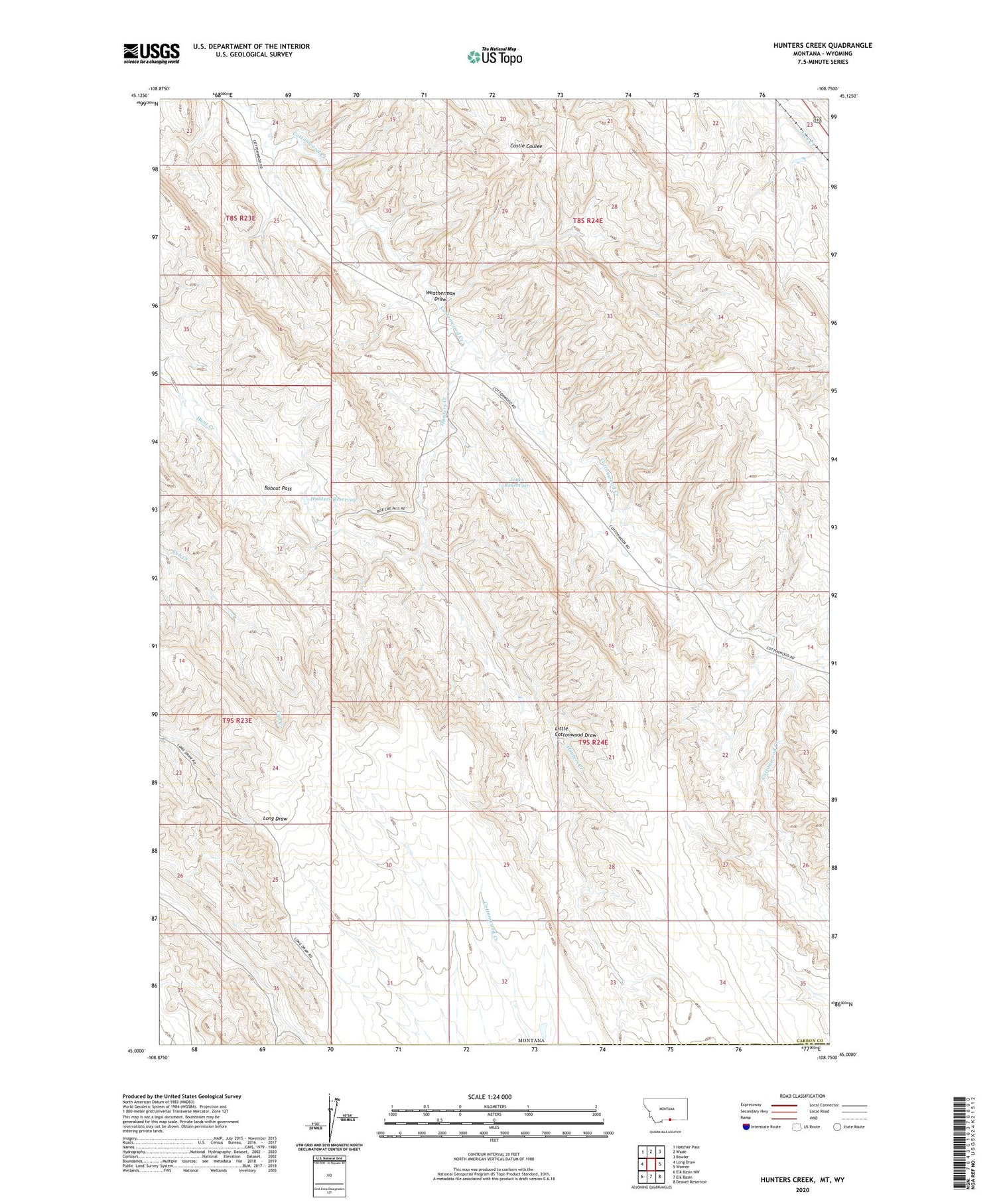 Hunters Creek Montana US Topo Map Image