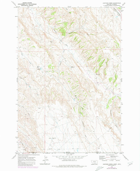Classic USGS Hunters Creek Montana 7.5'x7.5' Topo Map Image