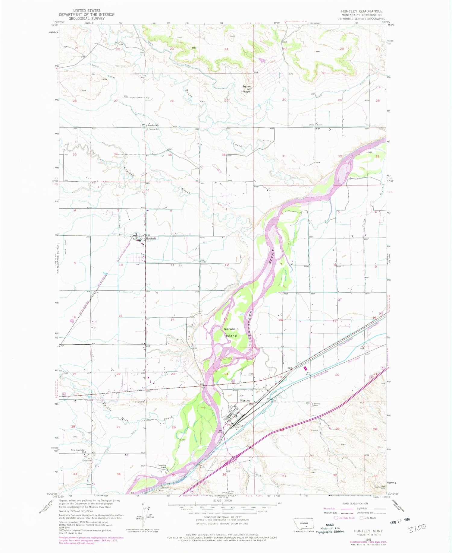 Classic USGS Huntley Montana 7.5'x7.5' Topo Map Image