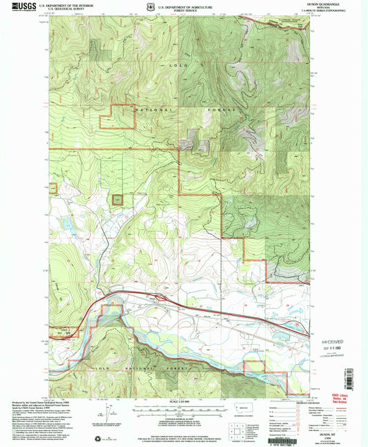 Classic USGS Huson Montana 7.5'x7.5' Topo Map Image