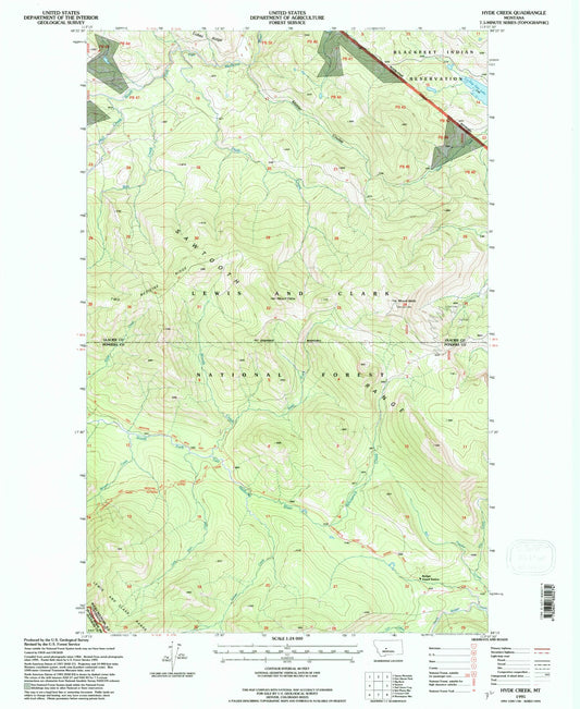 Classic USGS Hyde Creek Montana 7.5'x7.5' Topo Map Image