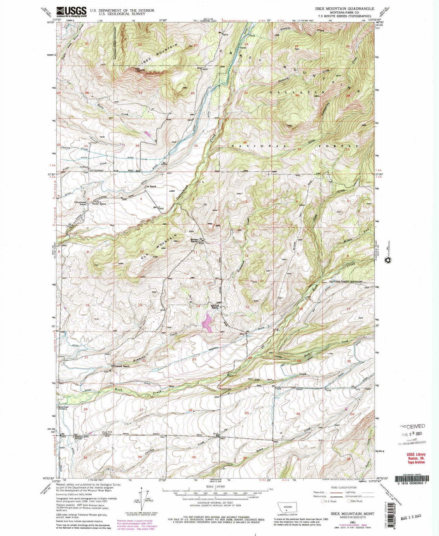 Classic USGS Ibex Mountain Montana 7.5'x7.5' Topo Map Image