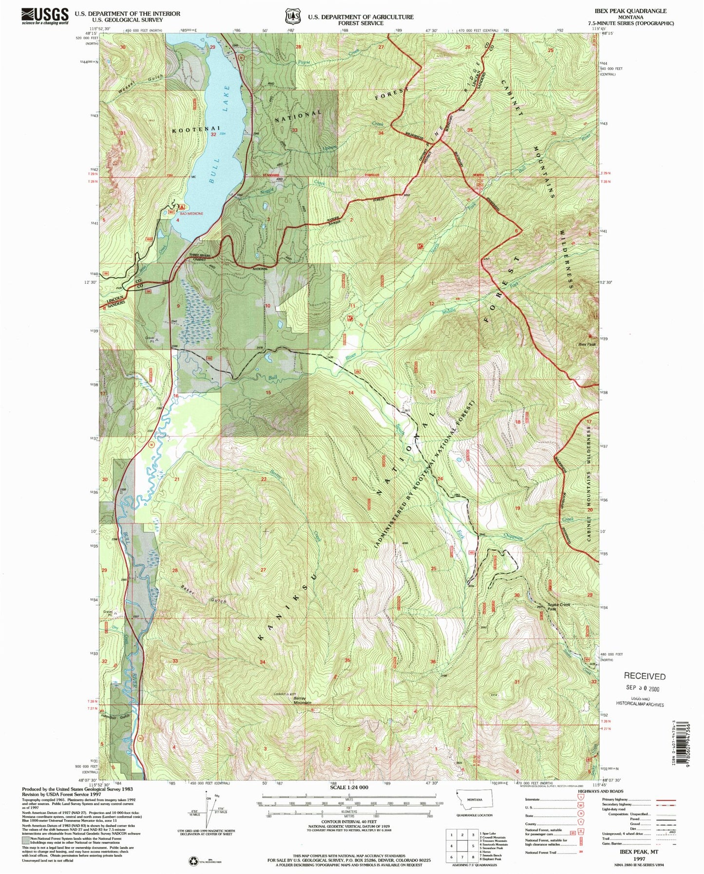 Classic USGS Ibex Peak Montana 7.5'x7.5' Topo Map Image