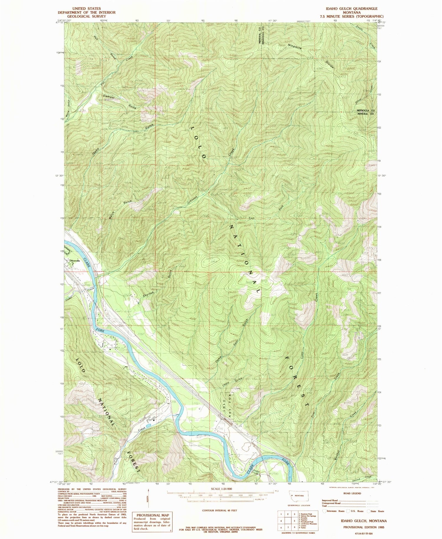 Classic USGS Idaho Gulch Montana 7.5'x7.5' Topo Map Image
