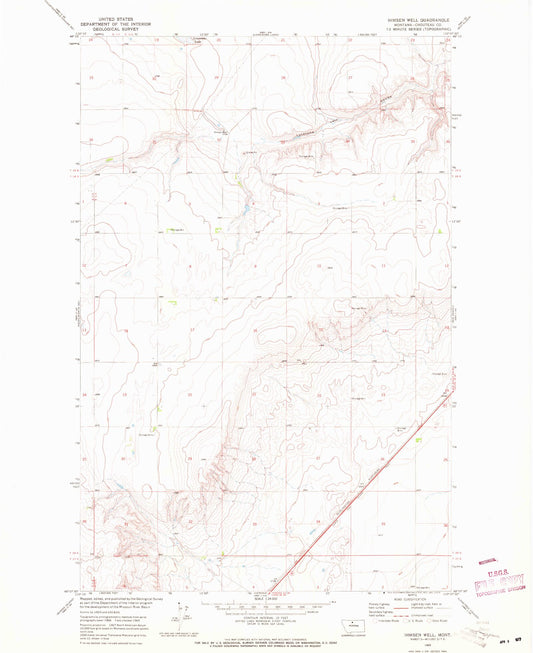 Classic USGS Ihmsen Well Montana 7.5'x7.5' Topo Map Image