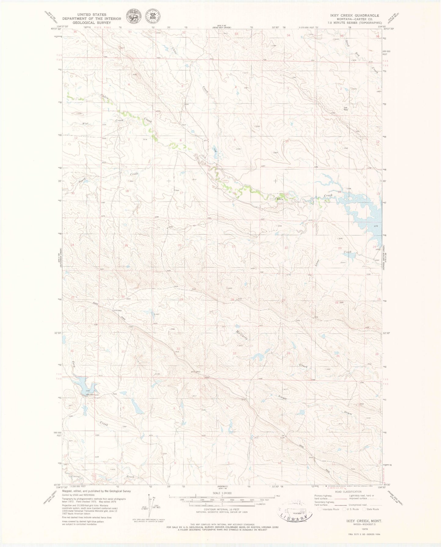 Classic USGS Ikey Creek Montana 7.5'x7.5' Topo Map Image