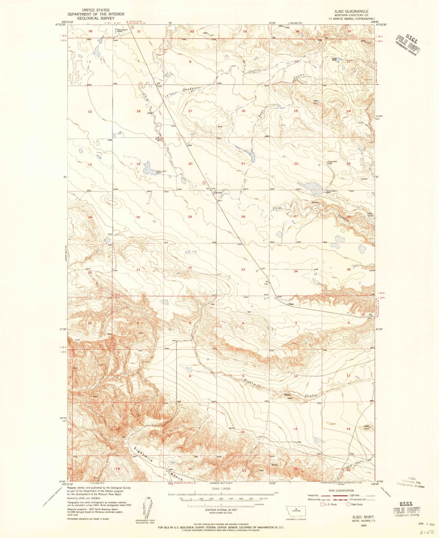 Classic USGS Iliad Montana 7.5'x7.5' Topo Map Image