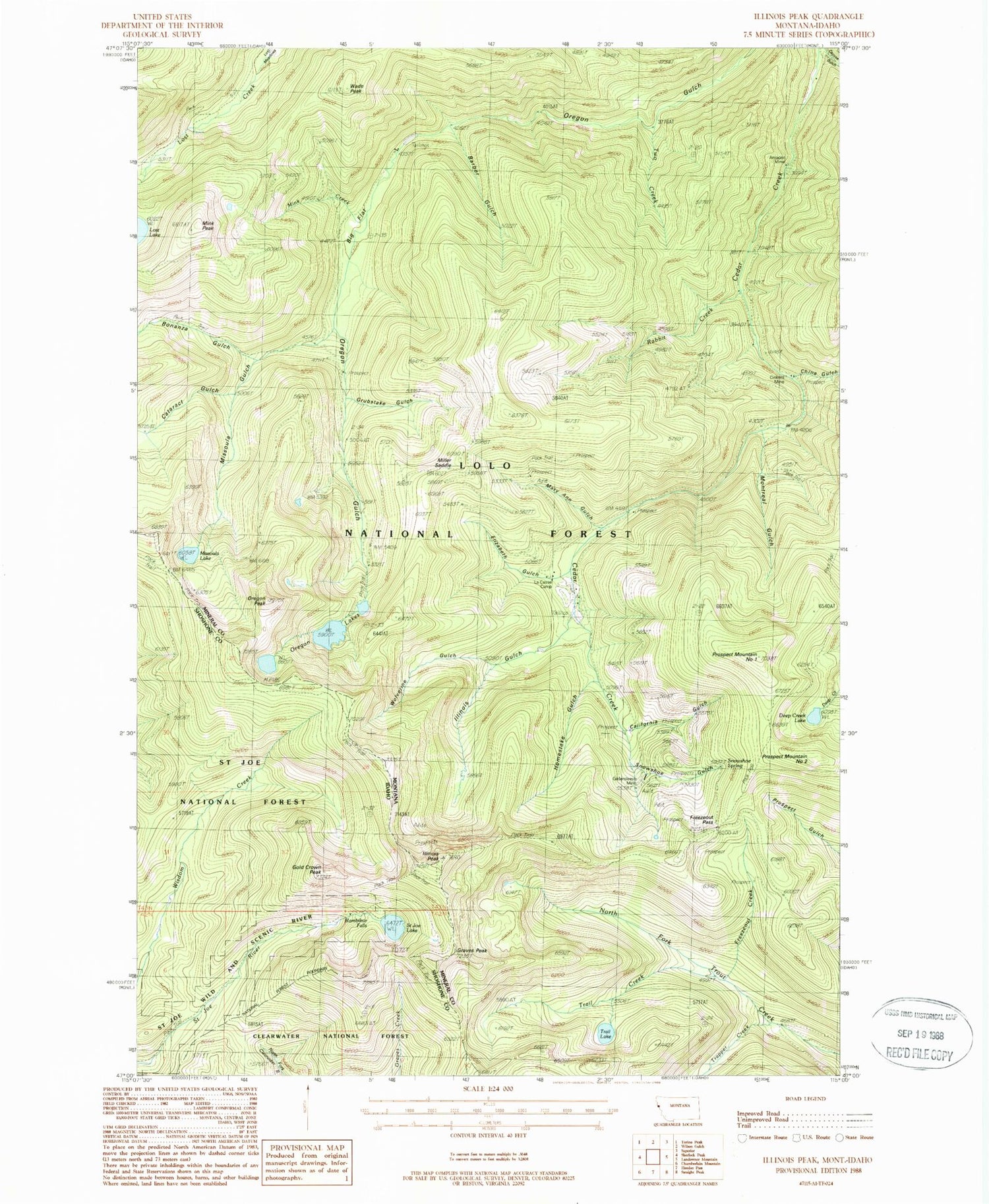 Classic USGS Illinois Peak Montana 7.5'x7.5' Topo Map Image